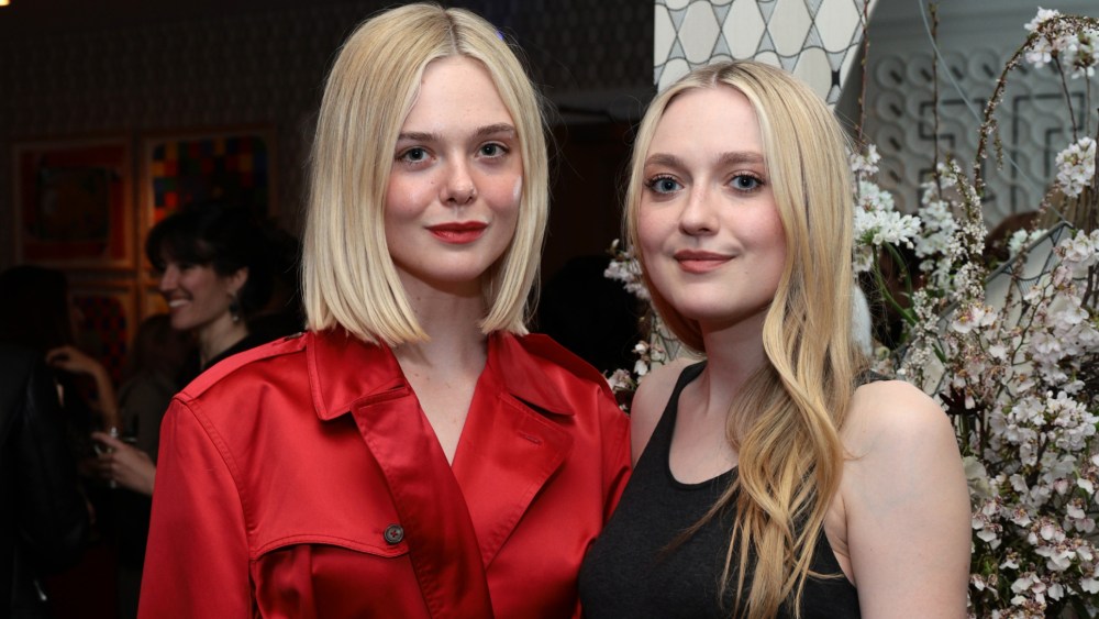 (L-R) Elle Fanning and Dakota Fanning at Netflix's Ripley NY Tastemaker event at Crosby Street Hotel on March 26 in New York City.