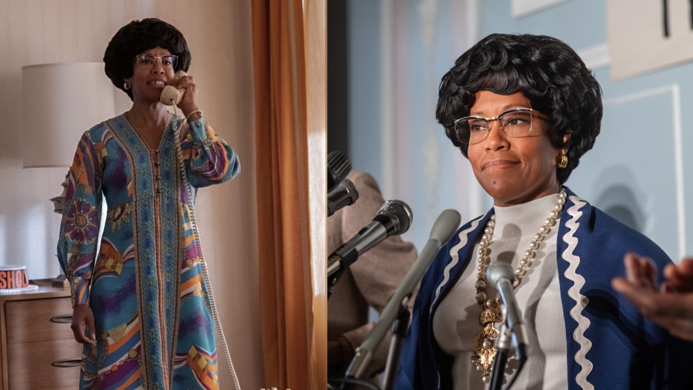 Regina King in Netflix's Shirley movie, 1970s shirley chisholm costumes