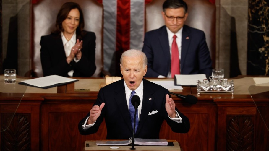 U.S. President Joe Biden delivers the State of the Union address during a joint meeting of Congress in the House chamber at the U.S. Capitol on March 07, 2024 in Washington, DC.