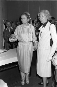 Princess Grace of Monaco (C) attends a viewing and sale of her corsages at Gallery Drouant in Paris, France, on June 10, 1977.