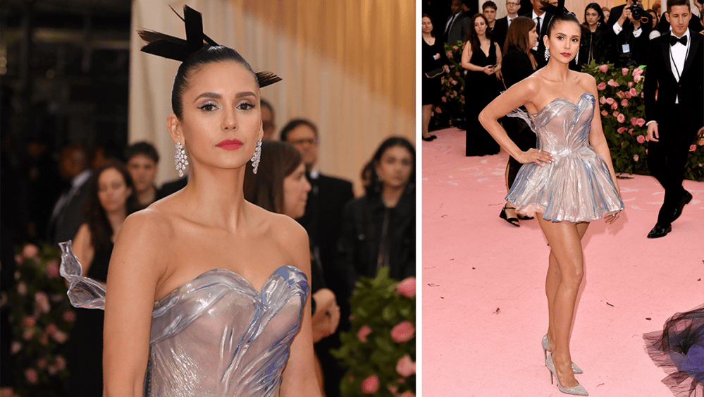 Nina Dobrev, 2019 Met Gala, "Camp: Notes on Fashion," Metropolitan Museum of Art, glass dress by zac posen