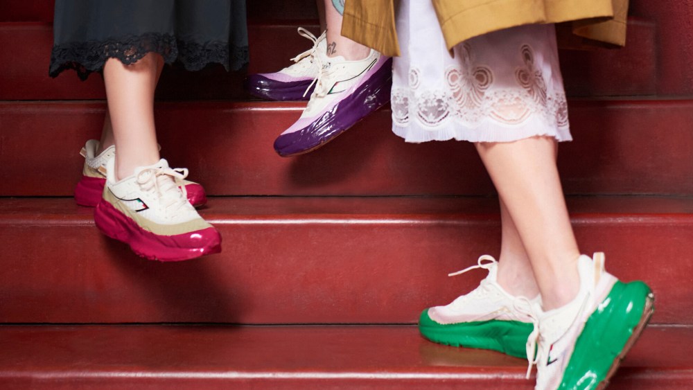 Looks from Colville's new Double Dipped Sneaker collection using deadstock from Diadora.