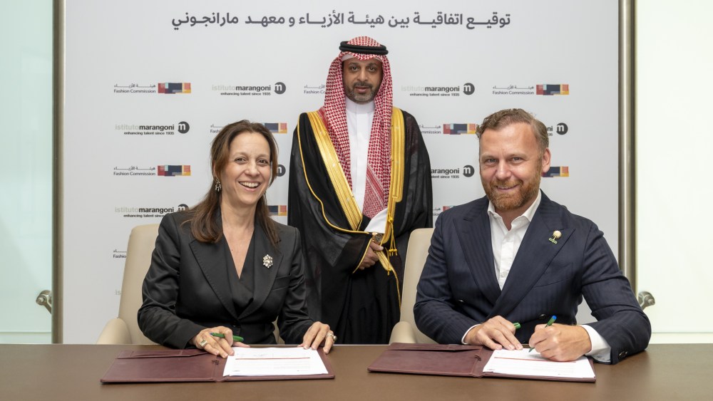 Stefania Valenti, global managing director of Istituto Marangoni; His Excellency vice minister of culture Hamed bin Mohammed Fayez; Burak Çakmak, chief executive officer of the Fashion Commission of Saudi Arabia’s Ministry of Culture.
