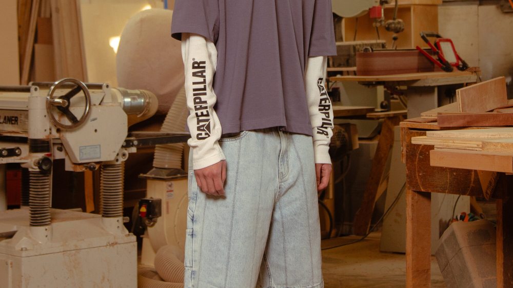 A look from the capsule from CAT apparel and Reclaimed.