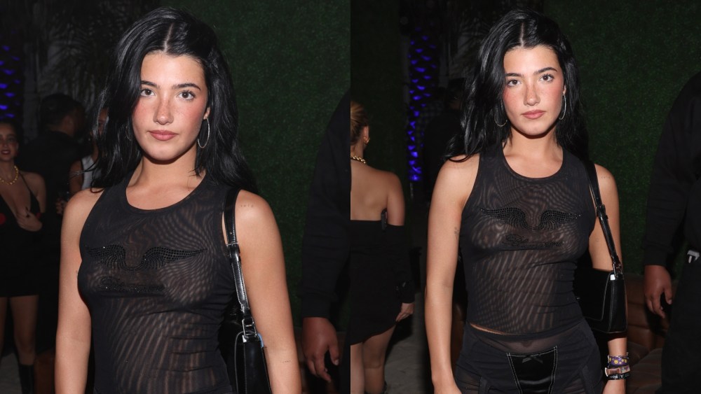 Charli D'Amelio see through sheer blumarine dress, attends Revolve and PizzaSlime's Stagecoach after party on April 27 in Thermal, California, Blumarine, TikTok, music festival