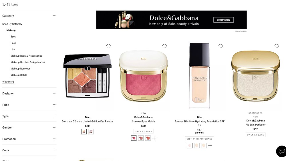 Dolce & Gabbana's display ad (top) and sponsored ad on Saks.com.
