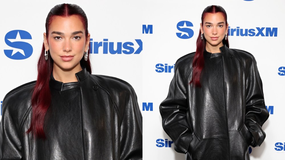 Dua Lipa outside SiriusXM studios on April 24 in New York, Bottega Veneta the matrix outfit coat style