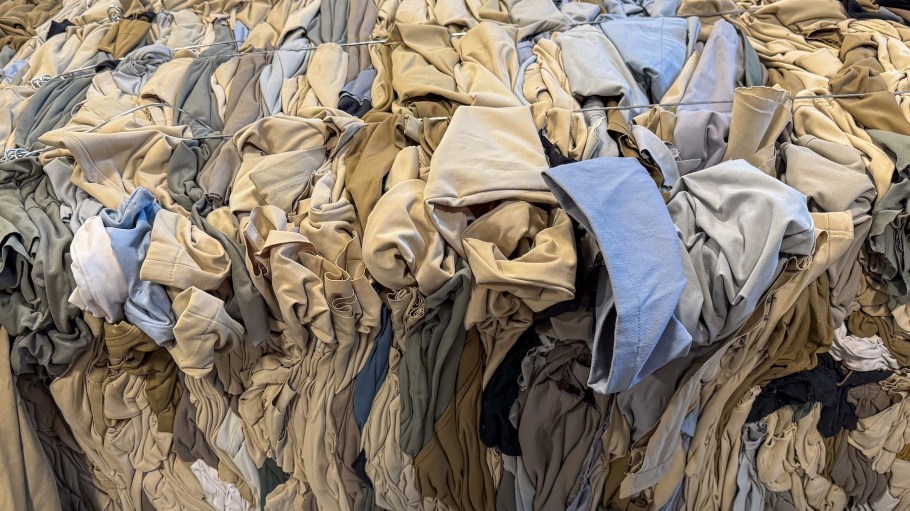 Apparel waste bales for shipping.