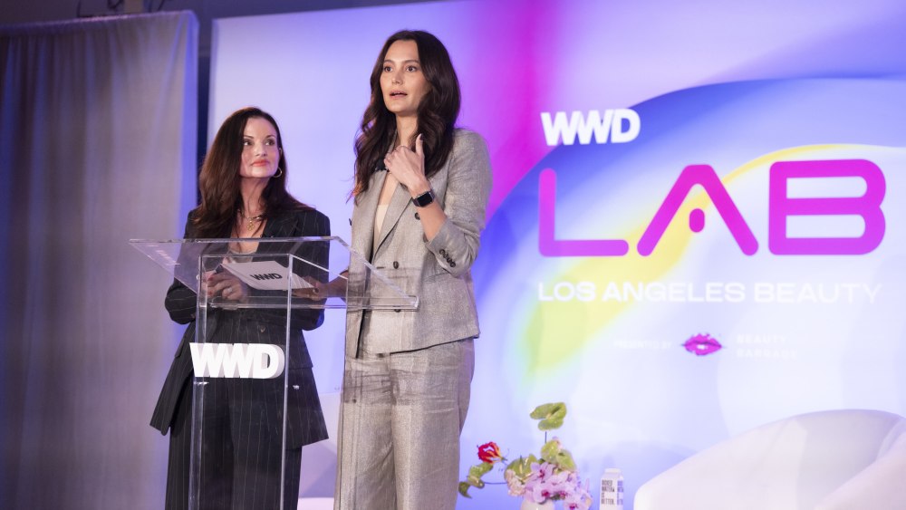 Helen Christoni and Emma Heming Willis speaking at WWD's LA Beauty forum.
