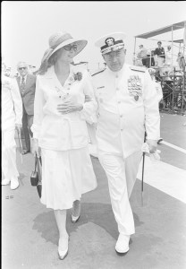 Princess Grace of Monaco (foreground L) attends an official bicentennial celebration in New York City, featuring a nautical parade called "Operation Sail," on July 4, 1976.