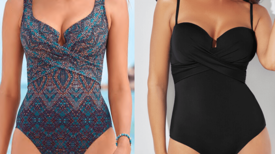 Global Trademarks Inc has accused FullBeauty of infringing on Swim USA's patents(left) with its Swimsuits for All designs (right).