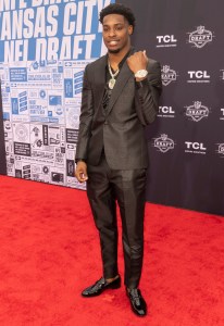 Devon Witherspoon during the NFL Draft Red Carpet at the National WWI Museum and Memorial on April 27, 2023 in Kansas City, Missouri.