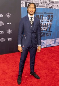 C.J. Stroud during the NFL Draft Red Carpet at the National WWI Museum and Memorial on April 27, 2023 in Kansas City, Missouri.