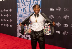 Zay Flowers during the NFL Draft Red Carpet at the National WWI Museum and Memorial on April 27, 2023 in Kansas City, Missouri.