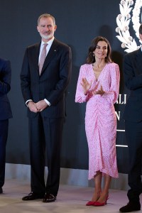 CADIZ, SPAIN - APRIL 03: King Felipe VI of Spain and Queen Letizia of Spain attend the Gold Medals of Merit in Fine Arts 2022 ceremony at the Palacio de Congresos on April 03, 2024 in Cadiz, Spain. (Photo by Carlos Alvarez/Getty Images)