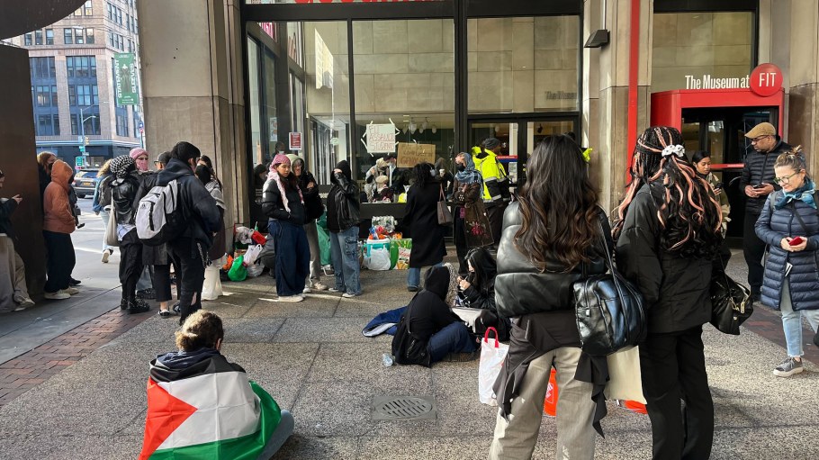 Pro-Palestinian protestors have set up a small encampment inside the Fashion Institute of Technology in Manhattan on Thursday, April 25, 2024, in New York.