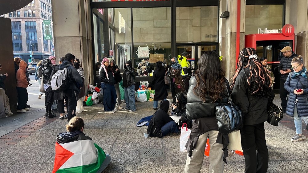 Pro-Palestinian protestors have set up a small encampment inside the Fashion Institute of Technology in Manhattan on Thursday, April 25, 2024, in New York.