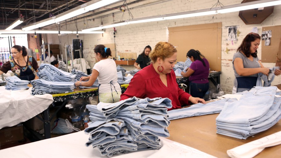 Workers at a J Brand factory in Los Angeles.