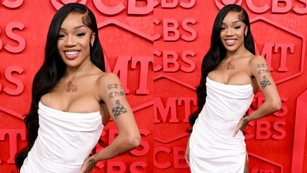 GloRilla at the 2024 CMT Music Awards held at the Moody Center on April 7, 2024 in Austin, Texas, celebrity style, red carpet, awards, monochrome trend