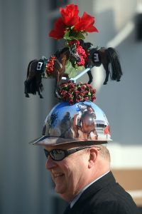 LOUISVILLE, KY - MAY 03: Skip Koepnick of Wyoming, Michigan looks on wearing a festive hat prior to the 140th running of the Kentucky Derby at Churchill Downs on May 3, 2014 in Louisville, Kentucky.  (Photo by Dylan Buell/Getty Images)