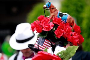 LOUISVILLE, KY - MAY 06:  A man wearing a festive hat looks on prior to the 143rd running of the Kentucky Derby at Churchill Downs on May 6, 2017 in Louisville, Kentucky.  (Photo by Gregory Shamus/Getty Images)