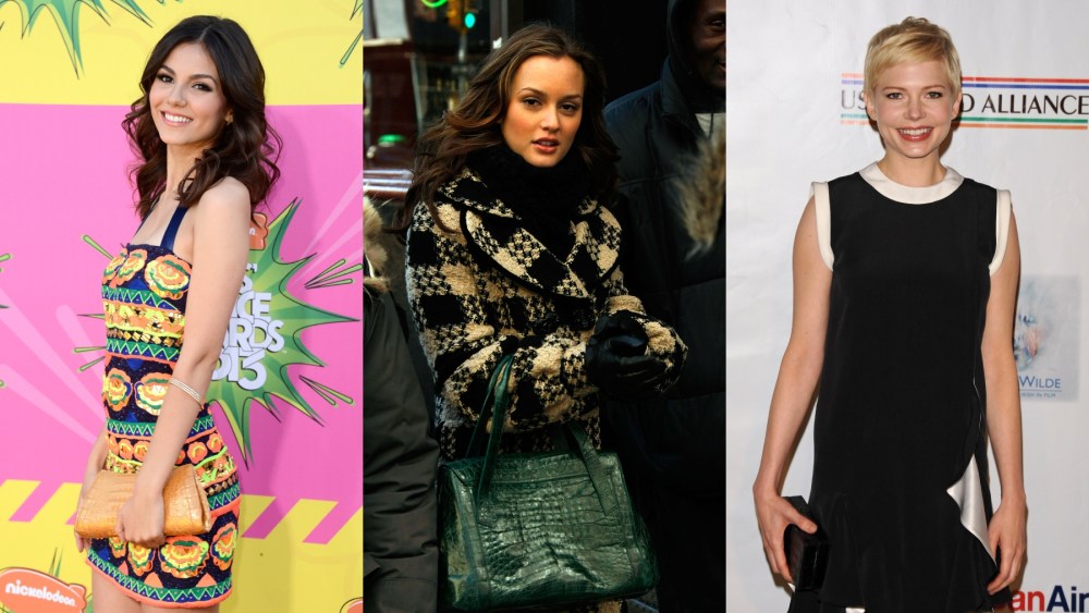 Victoria Justice, Leighton Meester and Michelle Williams carrying Nancy Gonzalez handbags.