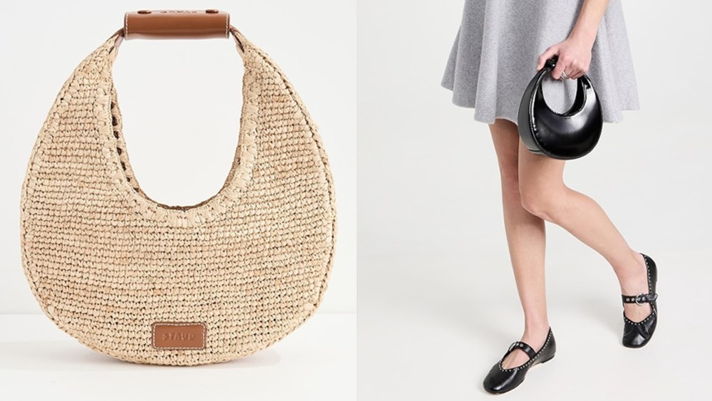 Staud Moon Woven Tote Bag on white background