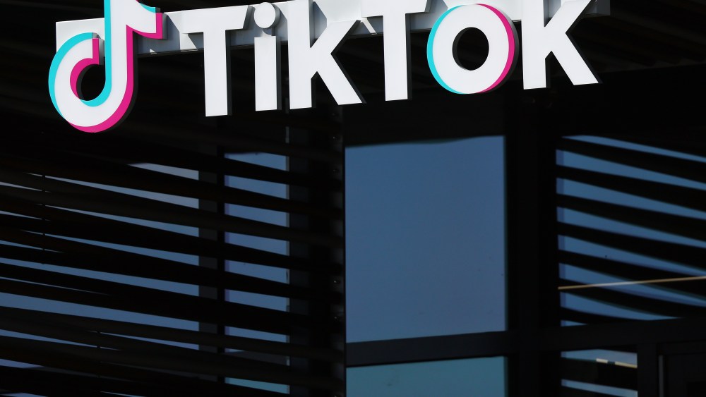 CULVER CITY, CALIFORNIA - MARCH 12: The TikTok logo is displayed at TikTok offices on March 12, 2024 in Culver City, California. House Republicans are moving forward with legislation which would force the owners of the popular Chinese social media app to sell the platform or face a ban in the United States. (Photo by Mario Tama/Getty Images)