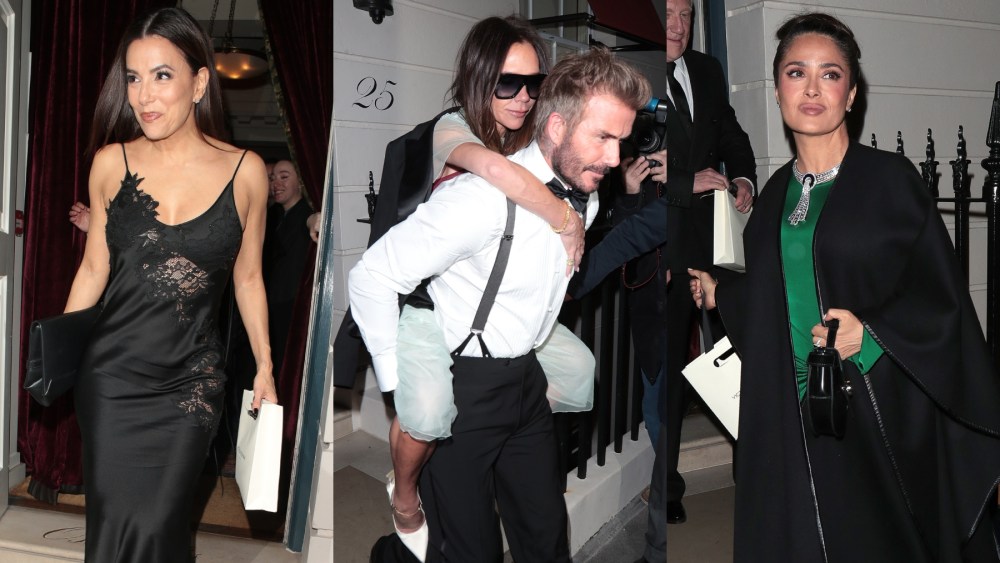 Eva Longoria, David and Victoria Beckham and Salma Hayek are seen leaving Victoria Beckham's 50th birthday on April 20 in London.