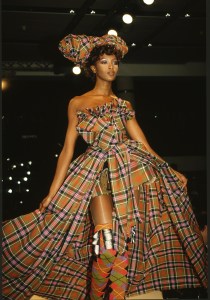 Naomi Campbell walks the runway in a Vivienne Westwood Show during Paris Fashion Week in the 1990s