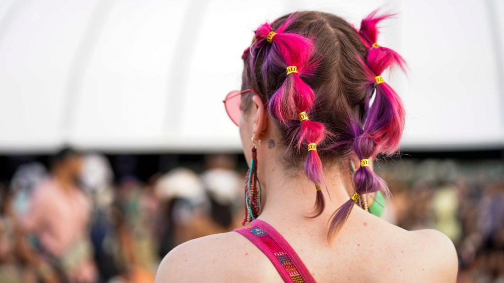 A guest poses during weekend 2 of the 2023 Coachella Valley Music And Arts Festival on April 22, 2023 in Indio, California