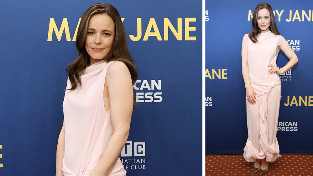 NEW YORK, NEW YORK - APRIL 21: Rachel McAdams wears pink jw anderson twisted knot dress attends "Mary Jane" Broadway opening night at Samuel J. Friedman Theatre on April 21, 2024 in New York City. (Photo by John Lamparski/Getty Images)