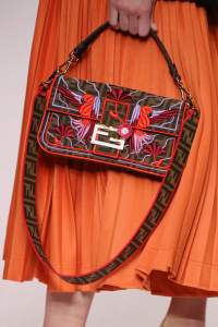 A model, bag detail, walks the runway at the Fendi show during Milan Fashion Week Spring/Summer 2019 on September 20, 2018 in Milan, Italy.