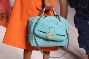 A model, bag detail, walks the runway at the Fendi show during Milan Fashion Week Spring/Summer 2019 on September 20, 2018 in Milan, Italy.