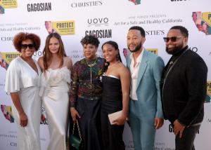 Lisane Basquiat, Chrissy Teigen, Jeanine Heriveaux, Sophia Loren Heriveaux, John Legend, and Hervey Heriveaux