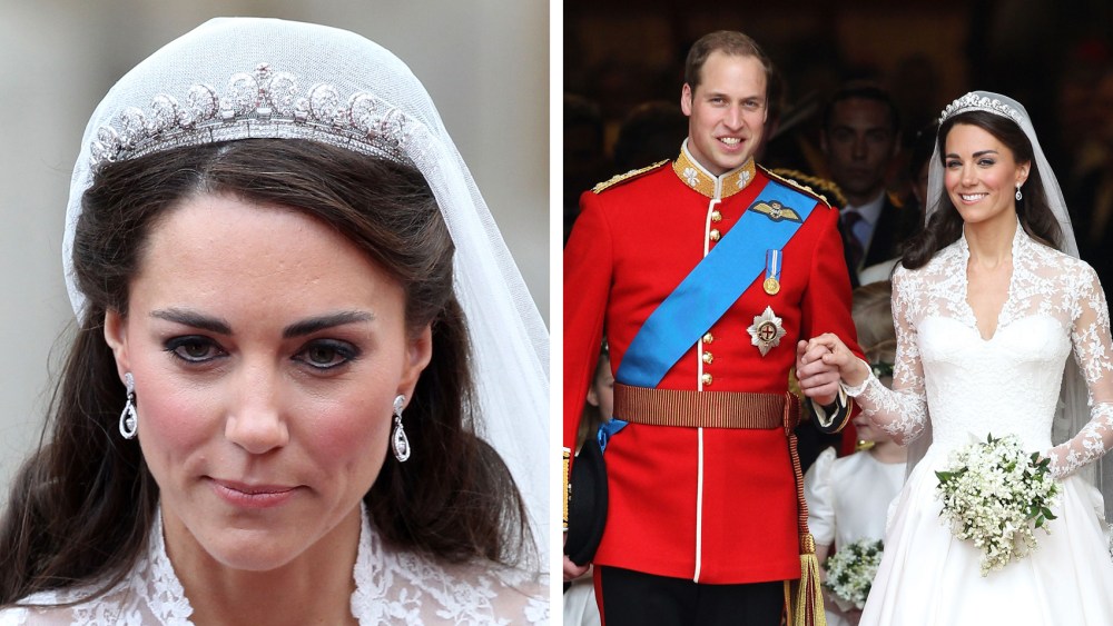 Prince William and Princess Kate Middleton at their royal wedding in 2011 anniversary, wedding cartier tiara