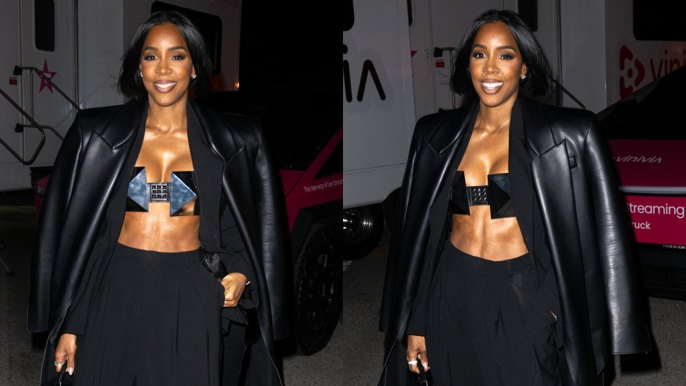 Kelly Rowland is seen arriving to the Vinivia App launch event on April 04, 2024 in Los Angeles, California.
