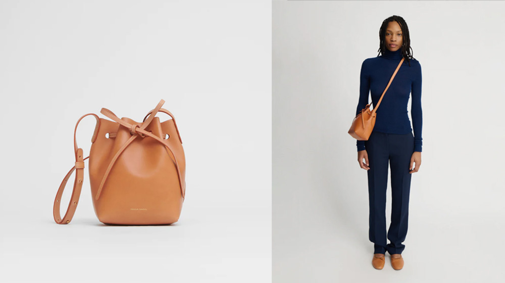 Mansur Gavriel bucket bag, model with bucket bag