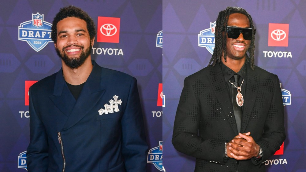 best dressed red carpet Caleb Williams outfit, Marvin Harrison Jr. and Quinyon Mitchell are among the best dressed at the NFL Draft 2024.