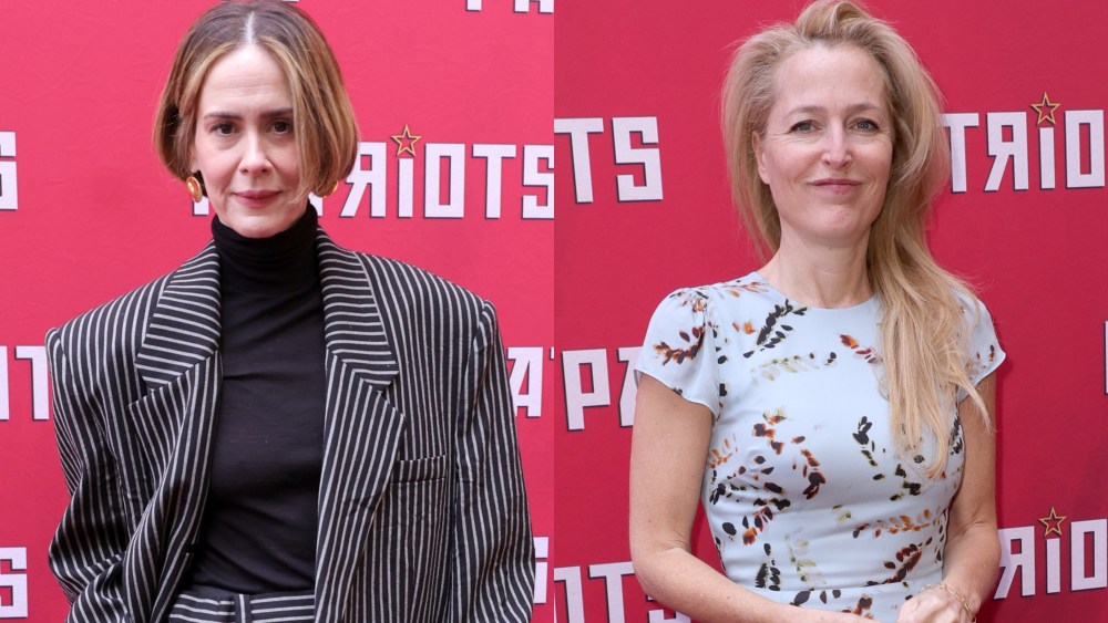 Sarah Paulson, Gillian Anderson at the Patriots opening night red carpet on Broadway on April 22.