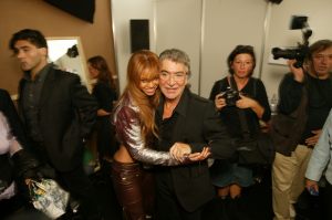 Beyonce Knowles and designer Roberto Cavalli backstage at the Spring 2004 Roberto Cavalli.