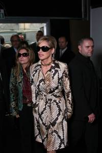 Sharon Stone backstage at Roberto Cavalli's fall 2007 runway show.