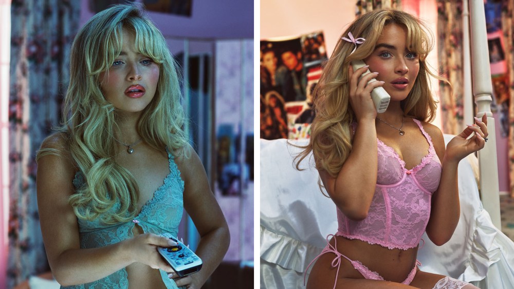 Sabrina Carpenter models for Skims, underwear, lingerie, spring 2024 campaign