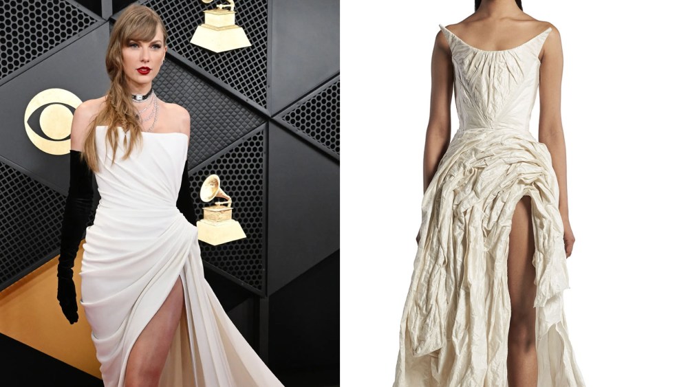 Taylor Swift at the 2024 Grammy dress Awards on Feb. 4, fortnight music video white dress, Matičevski Candescence, schiaparelli