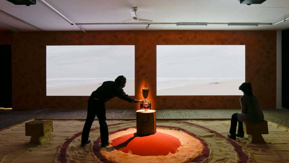 A view of the Biennale de l'Image en Mouvement 2024 featuring the work of artist Sheila Chukwulozie.