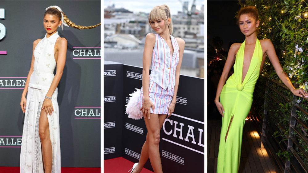 Zendaya, tennis ball dress, challengers move premiere press tour outfits, style, fashion looks, stylist law roach