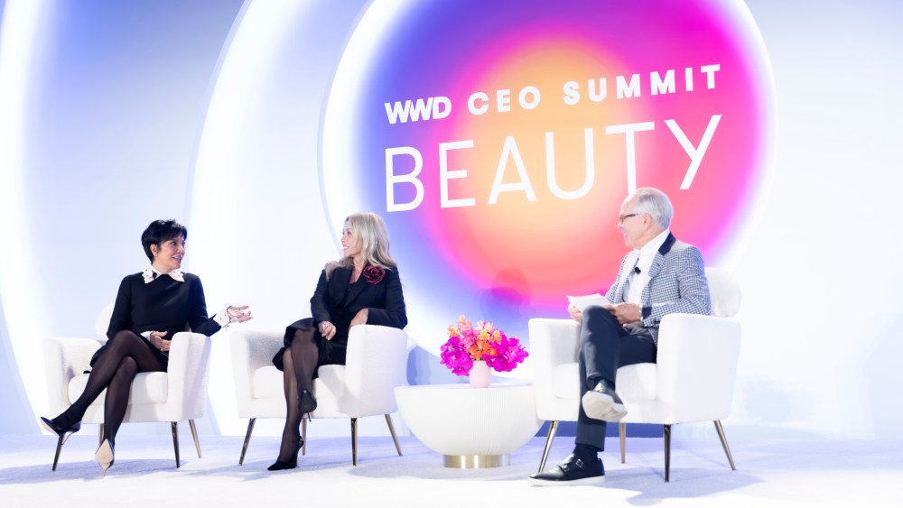 Kris Jenner, Anastasia Soare and Tommy Hilfiger on stage at the 2024 WWD Beauty CEO Summit.