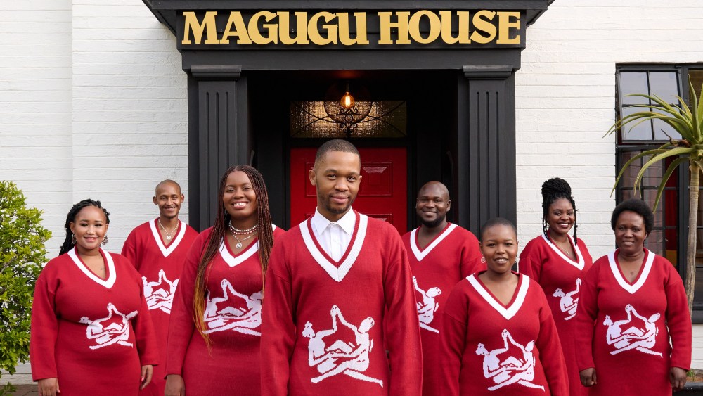Thebe Magugu and his team in front of Magugu House, his first store in Johannesburg
