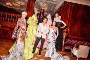 Ugbad Abdi, Maria Sharapova, Simone Ashley, Radhika Jones, Gayle Rankin and Demi Lovato, all in Prabal Gurung, with the designer.