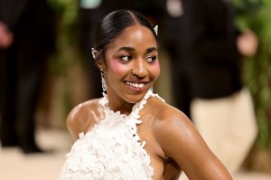 Ayo Edebiri at the 2024 Met Gala: "Sleeping Beauties: Reawakening Fashion" on May 6 in New York, Loewe, lace gown, red carpet, Vogue, 3D